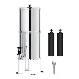 2.25 Gal King Tank Stainless Steel Gravity Filter System with 4 filters, metal water level, spigot and stand